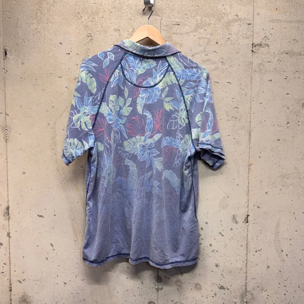 Tommy Bahama IslandZone Polo Mens XL Blue Tropical Leaf Print Resort Hawaiian - Picture 2 of 7